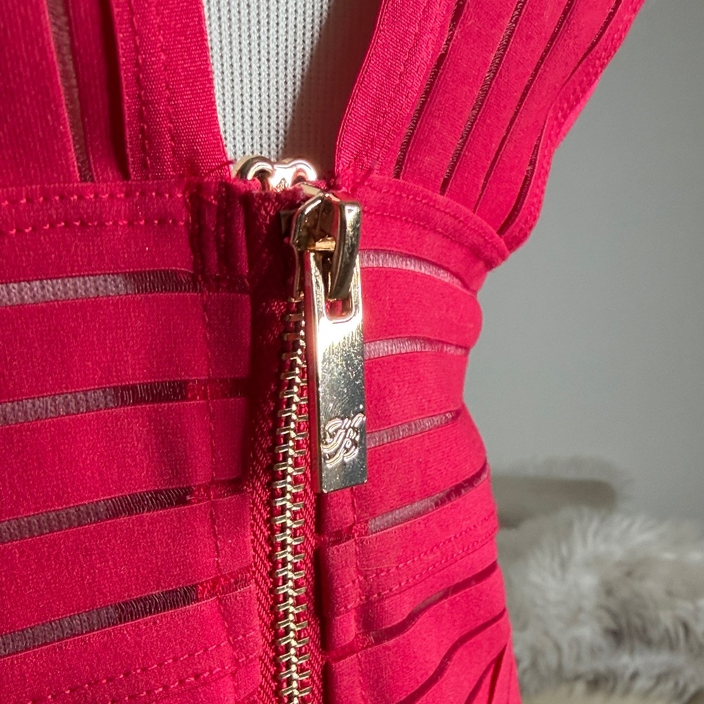Honey Birdette Women's Red Strappy Bodysuit with Garter Raspberry XL - Picture 4 of 9